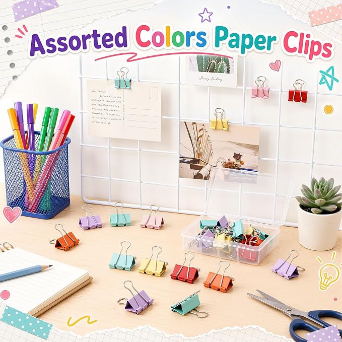 Yexiya 300 Pcs Medium Binder Clips Sturdy 1.25 Inch Muticolor Paper Med Clips - Image 4
