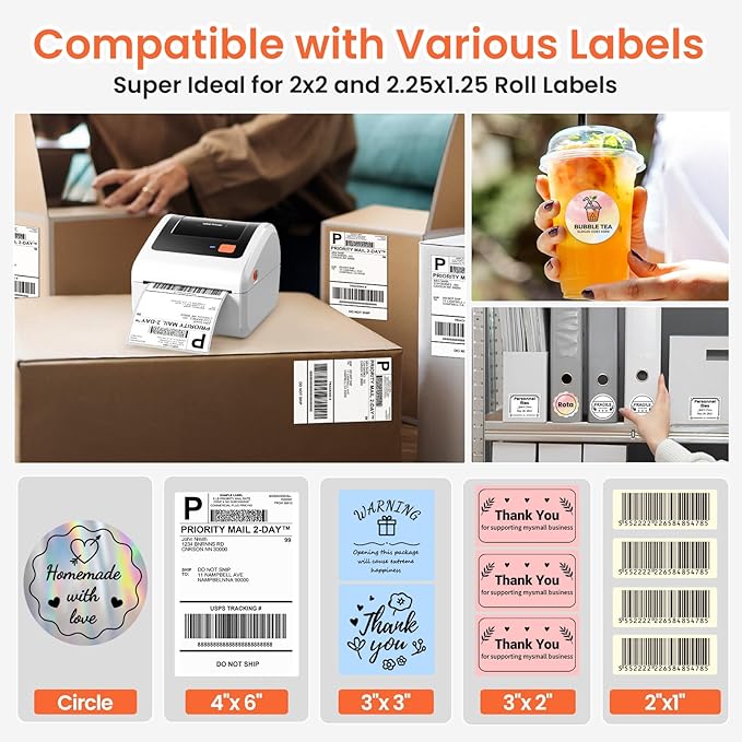 Bluetooth Thermal Shipping Label Printer - D450BT Thermal Label Printer 4x6 for Small Business & Shipping Packages, Compatible with iPhone, Android, iPad, Windows, macOS, Chrome, USPS, Amazon-DeskLoop Office
