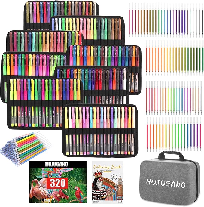320 Pack Gel Pens Set,160 Colored Gel pen with 160 Refills 100% More Ink, Include Glitter Metallic Pastel Neon Morandi Gel pens for Adults Coloring Books Drawing Crafts Bullet Journaling-DeskLoop Office