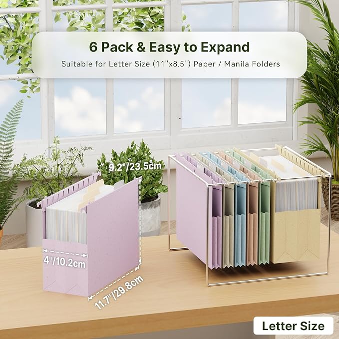 XINGIA Plastic Hanging File Folders Letter Size, 6 Pack Expandable File Folders - Image 2
