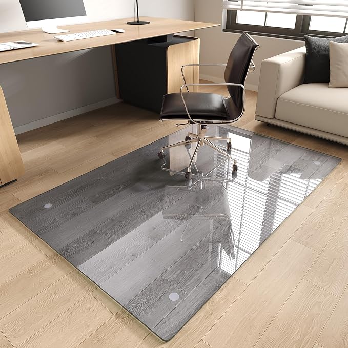 Tempered Glass Office Chair Mat, Scratch Resistant, Rounded Corners & Polished by MYSUNORIA