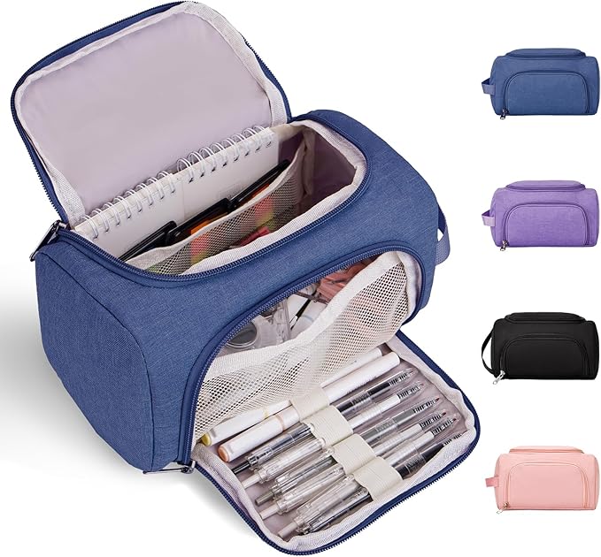 Large Pencil Pouch,Pencil Case Aesthetic,Zipper Pencil Box For Girls Back To School Supplies Emergency Bag Makeup Bag (DeepBlue)-DeskLoop Office
