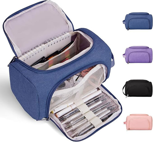Large Pencil Pouch,Pencil Case Aesthetic,Zipper Pencil Box For Girls Back To School Supplies Emergency Bag Makeup Bag (DeepBlue)-DeskLoop Office