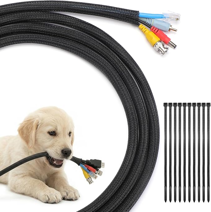 Yecaye 10ft - 1/2 inch Cable Sleeve Cord Protector, Split Braided Wire Loom by Yecaye