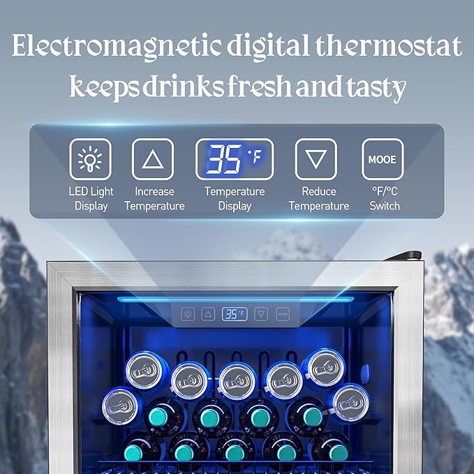 Beverage Refrigerator and Cooler, Freestanding Drink Dispenser for Soda Beer or Wine,70 Can Mini Fridge with Glass Door,Digital Temperature Control,Home, Bar, Office (Silver 1.78 Cu,Ft)-DeskLoop Office