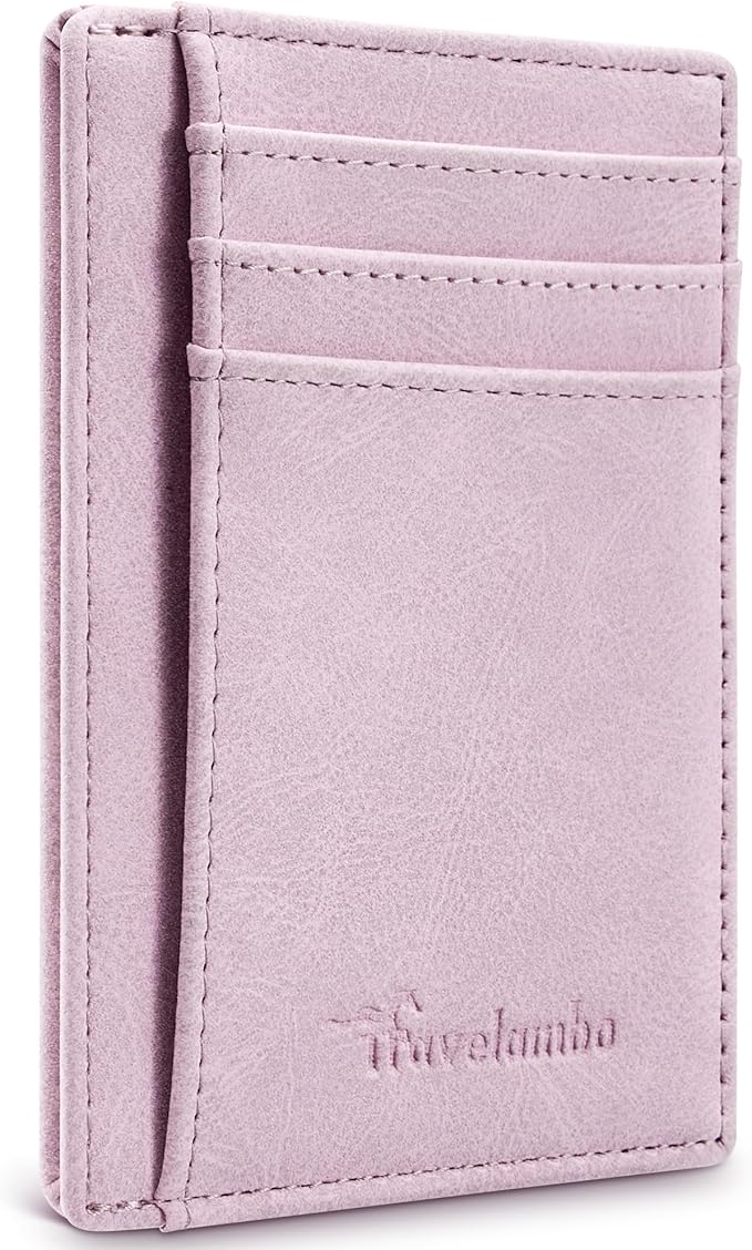Travelambo Slim Wallet Front Pocket Minimalist Leather RFID Blocking Medium Size by Travelambo