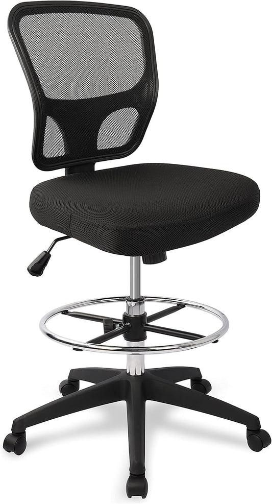 Armless Drafting Chair Tall Office Chair Adjustable Height High Back Ergonomic Desk Chair Drafting Stool Rolling Bar Stools Chairs with Footrest and Wheels-DeskLoop Office