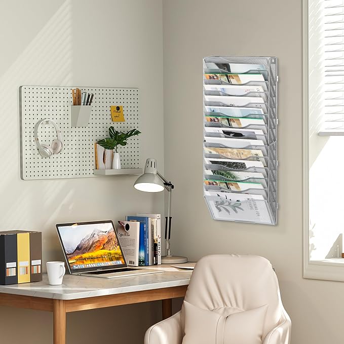 EasyPAG Wall File Organizer for Office 14 Pocket Mesh Wall Mounted Paper - Image 9