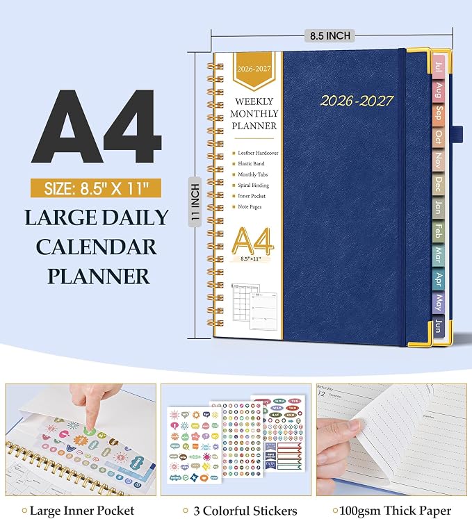 Academic Planner 2026-2027, Hardcover Leather Weekly and Monthly Calendar - Image 5