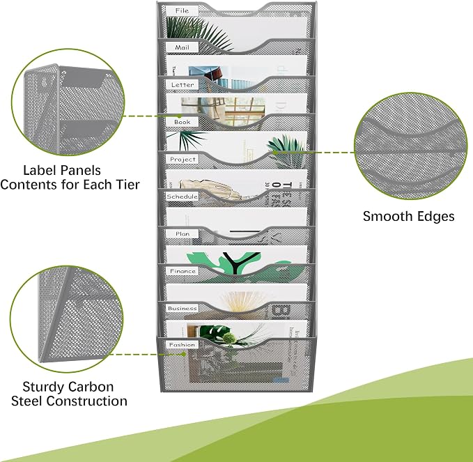 EasyPAG 10 Pocket Mesh Wall File Organizer, Hanging Paper Folder Holder - Image 3