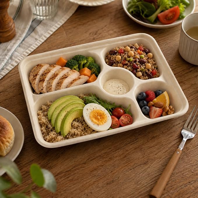 60Pack 5 Compartment Disposable Paper Plates - Image 5