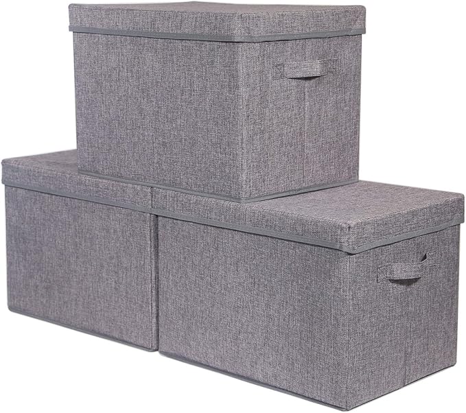 3 Pack Large Foldable Storage Box with Lids Fabric Storage Cube Organizer Cloth Containers Bins Baskets for Closet Clothes Clothing Bed Room-DeskLoop Office