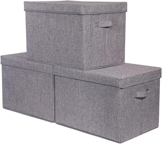 3 Pack Large Foldable Storage Box with Lids Fabric Storage Cube Organizer Cloth Containers Bins Baskets for Closet Clothes Clothing Bed Room-DeskLoop Office