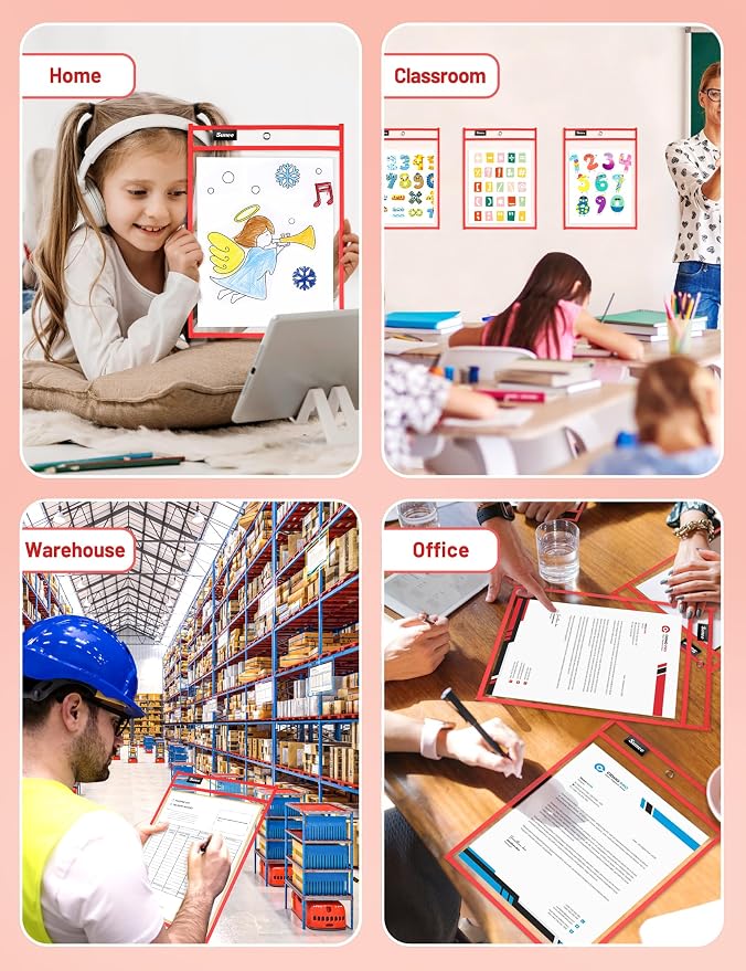 SUNEE 6 Packs Oversized Reusable Dry Erase Pocket Sleeves - Image 7