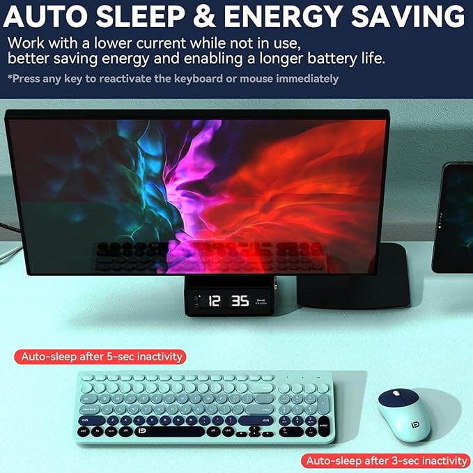 FD Wireless Keyboards and Mouse Combo - 2.4GHz USB Cordless, Cute Wireless Keyboard Round Keys, Quiet and Slim Set for Laptop, Computer, TV and Mac - Indigo Blue Colorful-DeskLoop Office
