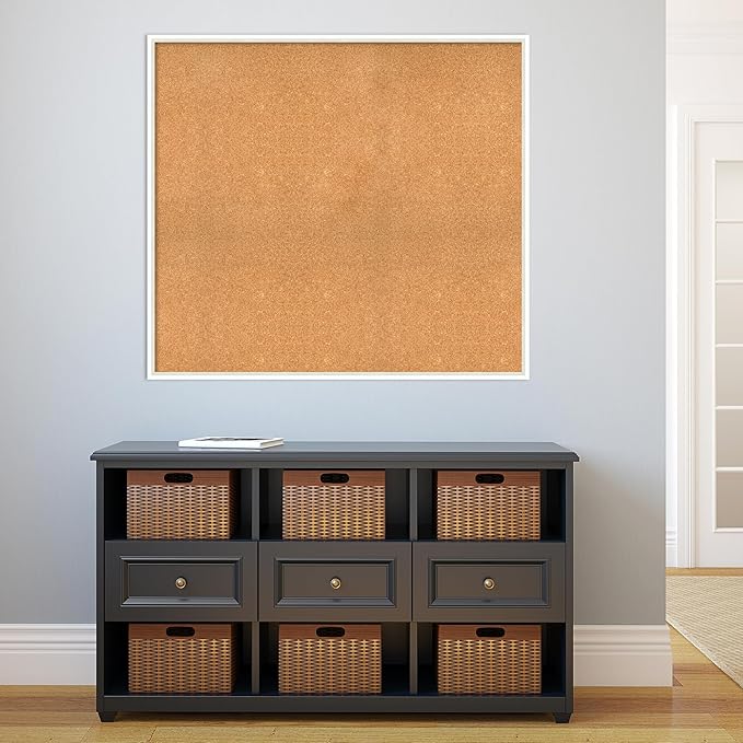 Amanti Art Natural Cork Board for Wall, 37x41 Vision Board with White Frame, Oversize Corkboard Office Decor for Home Organization, Modern Corkboard Pinboard to Display Items for Home Organization in-DeskLoop Office