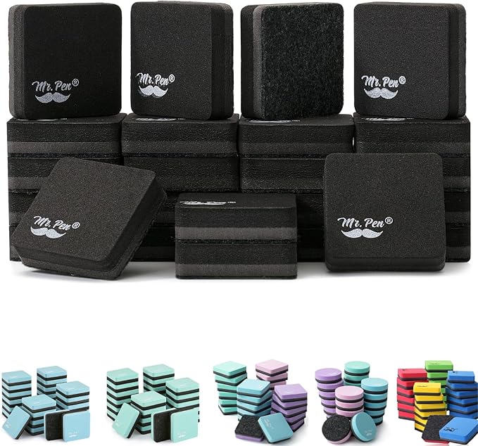 Mr. Pen- Mini Magnetic Dry Erase Erasers, 24 Pack | Black Small Magnetic by MrPen