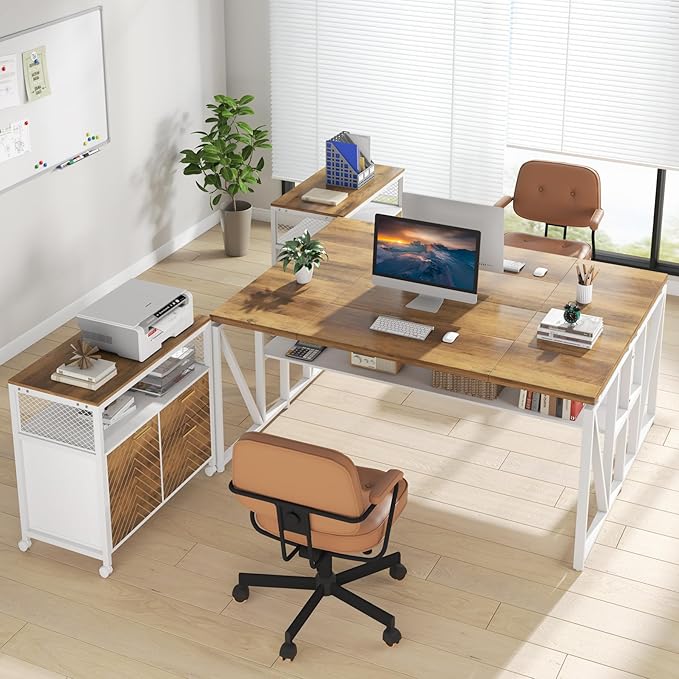 Tribesigns Office Desk with Drawers Sets, 63 inches L Shaped Computer Desk with Mobile File Cabinet,Big Executive Desk for Home Office Furniture Sets (Light Walnut, 63-inch)-DeskLoop Office