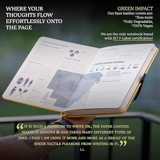 Dingbats* Earth Dotted Writing Journal Notebook A5 - Vegan Leather Hardcover - Ideal for Work, Travel - Pocket, Elastic Closure & Bookmark-DeskLoop Office