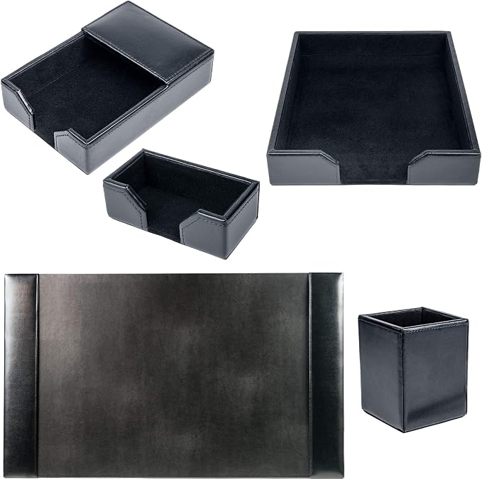 DACASSO Black Bonded Leather 5-Piece Desk Set - Image 8