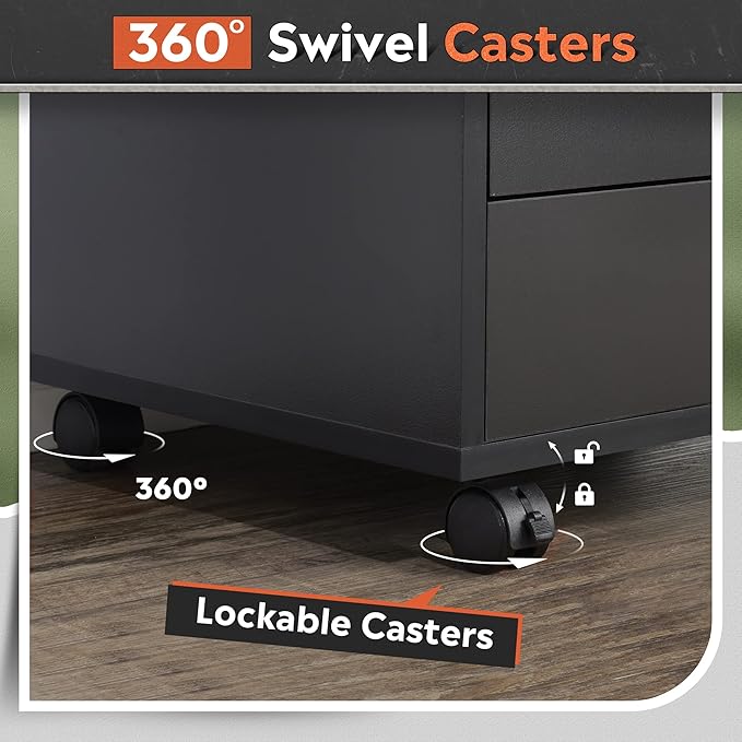 DEVAISE 7-Drawer Chest, Wood File Cabinet with Wheels, Black-DeskLoop Office