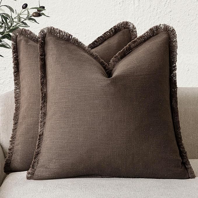 Foindtower Set of 2 Decorative Linen Fringe Throw Pillow Covers Cozy Boho by Foindtower
