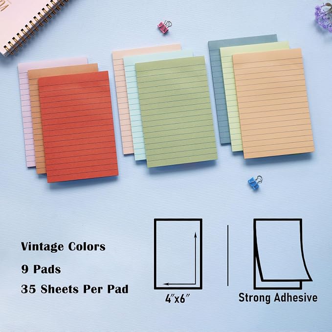 9 Pack Lined Sticky Notes 4X6 in Post Sticky Notes - Image 2