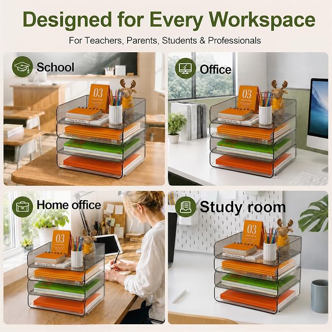 FANXIYQ 4-Tier Acrylic Paper Tray Organizer, Homework & Notebooks, Decorative - Image 3