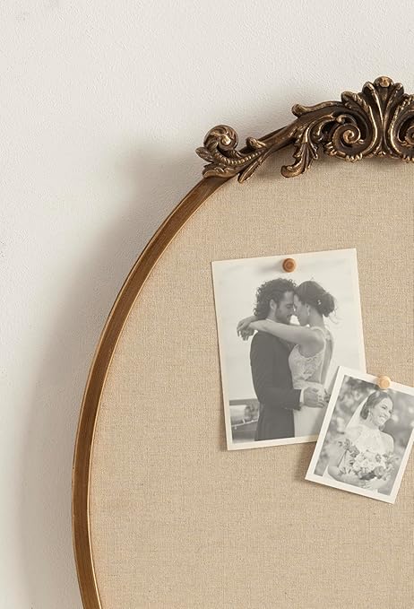 Kate and Laurel Arendahl Decorative Oval Pinboard, 18 x 24, Gold, Framed Round Ornate Vintage Cork Board for Use as Motivational Vision Board or Wall Organizer-DeskLoop Office