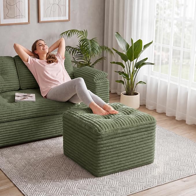 23.6in Pouf Ottoman, Corduroy Ottoman Foot Rest - Image 7