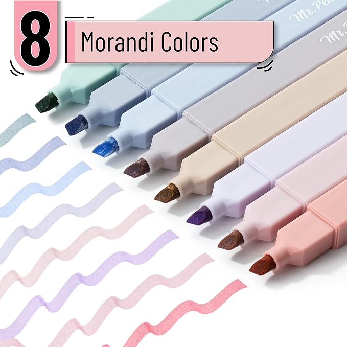 Mr. Pen- Aesthetic Highlighters No Bleed, 8 Pack, Morandi Colors | Chisel Tip - Image 2