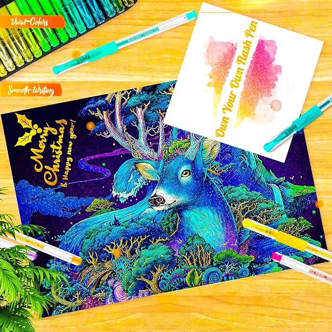 Soucolor Glitter Gel Pens for Adult Coloring Books, Back to School Supplies, 120 Pack-60 Glitter Pens, 60 Refills and Travel Case, 40% More Ink Markers Set for Drawing Doodling Journaling Art Supplies-DeskLoop Office