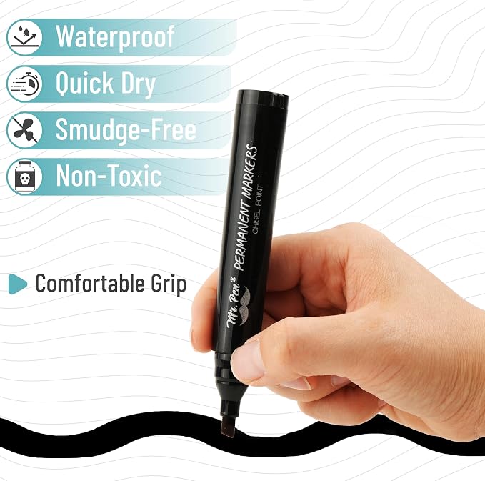 Mr. Pen- Black Permanent Markers, 8 Pack, Thick Markers | Chisel Tip Permanent - Image 5