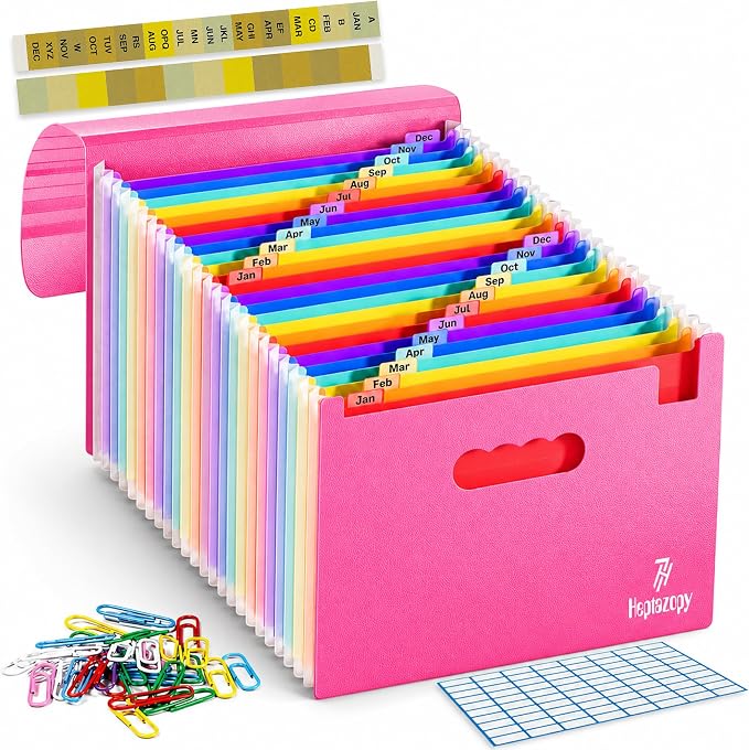 Accordion File Organizer, 26 Pockets Expanding Accordion Folder, A4 Letter Size by Heptazopy