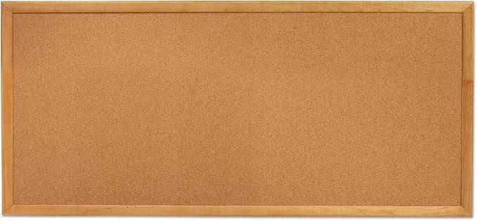 Quartet Cork Board, Bulletin Board, 3' x 1' Corkboard, Oak Finish Frame (300)-DeskLoop Office