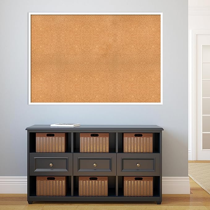 Amanti Art Natural Cork Board for Wall, 35x51 Vision Board with White Frame, Oversize Corkboard Office Decor for Home Organization, Modern Corkboard Pinboard to Display Items for Home Organization in-DeskLoop Office