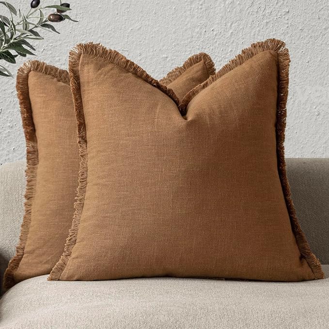 Foindtower Set of 2 Decorative Linen Fringe Throw Pillow Covers Cozy Boho by Foindtower