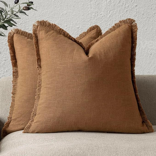 Foindtower Set of 2 Decorative Linen Fringe Throw Pillow Covers Boho Farmhouse by Foindtower