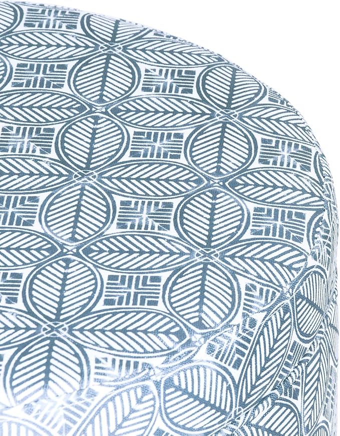 HomePop Upholstered Round Storage Ottoman|Homepop Home Décor|Upholstered Round Foot Rest Ottoman -Blue Indigo Print-DeskLoop Office