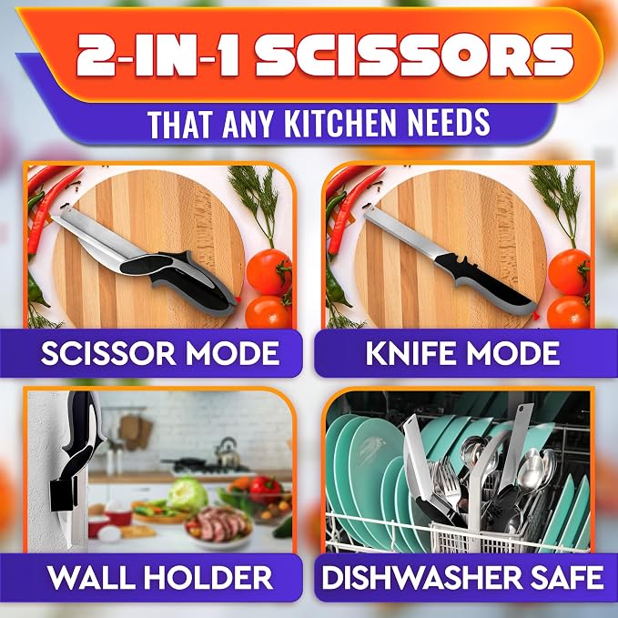 2 in 1 Kitchen Scissors for Food – Stainless Steel 9.5" Tomato Knife Chops - Image 4
