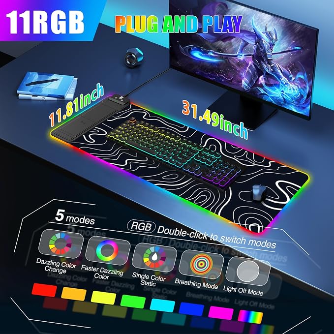 RGB Mouse Pad with Foldable Phone Stand Wireless Charger, 31.5"x11.8" XL Gaming - Image 4