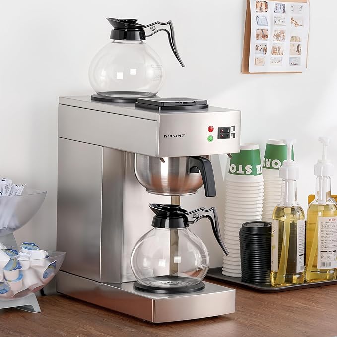 12-Cup Coffee Maker 1.8L Commercial Drip Coffee Maker Pour Over Coffee Machines with 2 Glass Carafes and 2 Warmers Plate Stainless Steel Coffee Brewer for Cofe Bar and Restaurant-DeskLoop Office