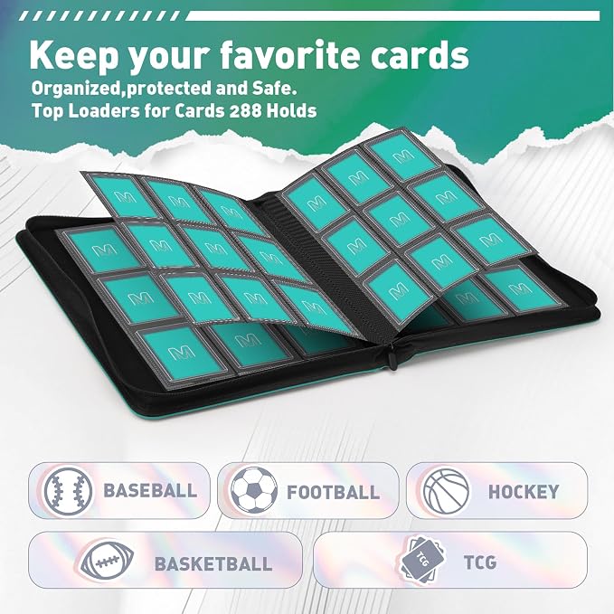 Toploader Binder, Trading Card Binder Storage Hold up 288 Cards 9-Pocket Top - Image 3