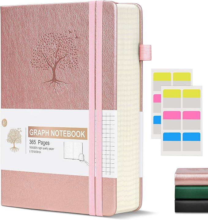 Graph Paper Notebook Journal, 360 Numbered Pages Grid Notebooks, Thick 100gsm by Ansopu