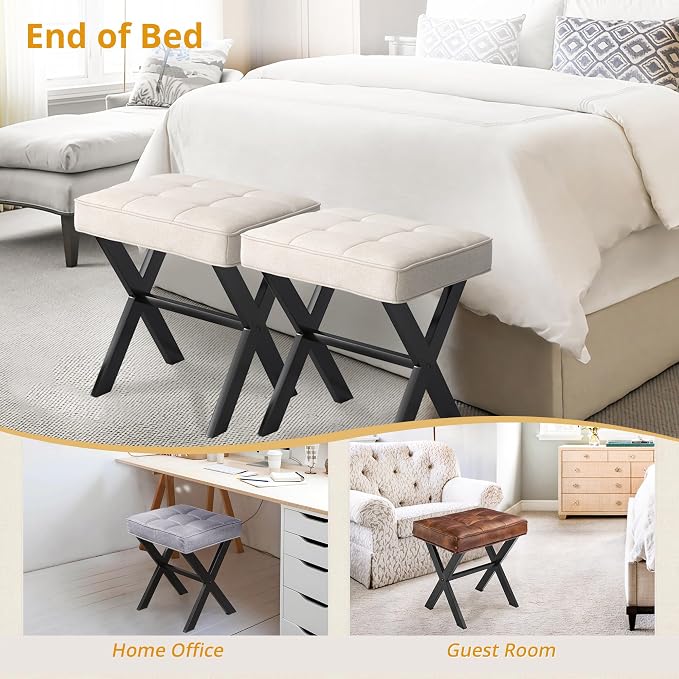 LUE BONA Ottoman Foot Stool Vanity Stool, Square Linen X-Leg Foot Rest Ottoman - Image 6