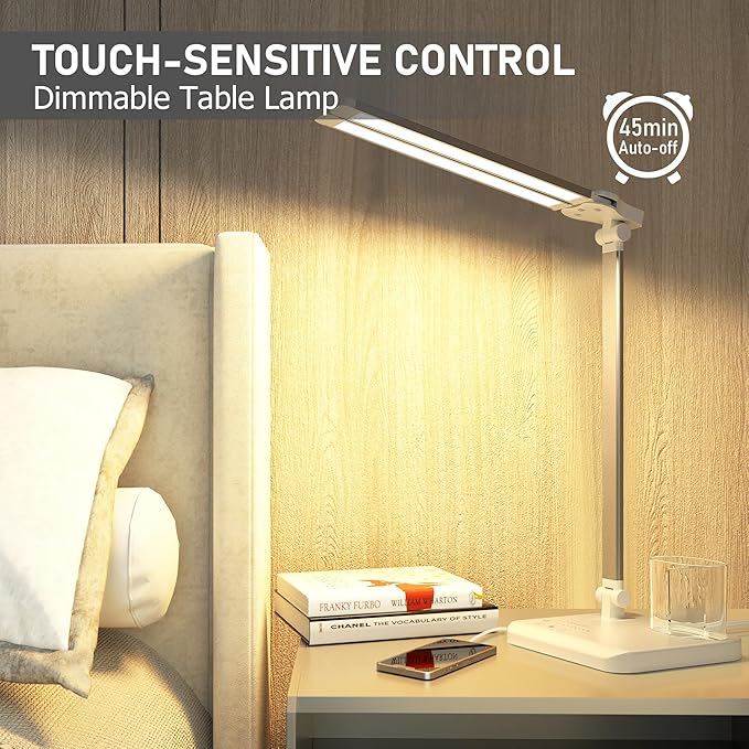 LED Desk Lamp Dimmable Table Lamp with USB Charging Port, 50 Lighting Modes, Adjustable Foldable Dual Swing Arm Architect Desk Lamp for Home Office, Eye-Caring Reading Lamp w/ Pen Holder 45min Timer-DeskLoop Office