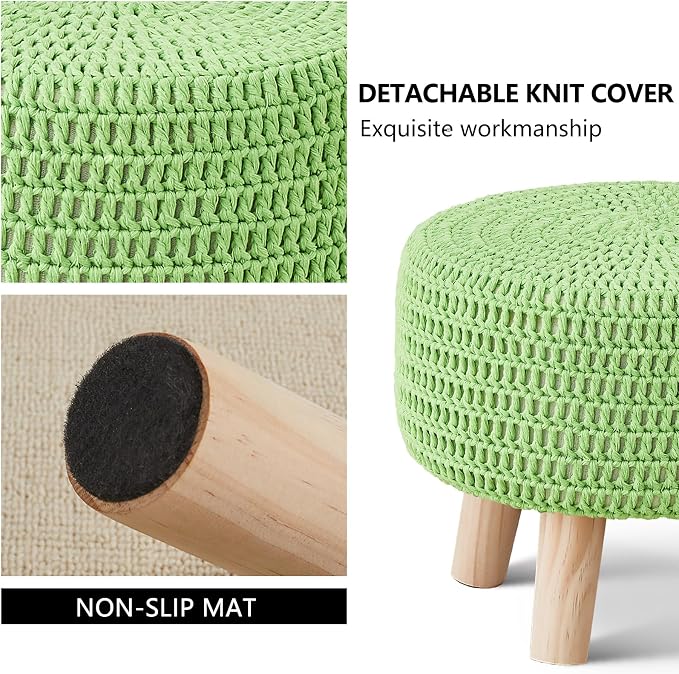Wimarsbon Pouf Ottoman, 100% Cotton Knitted Boho Footstool, Round Footrest - Image 5
