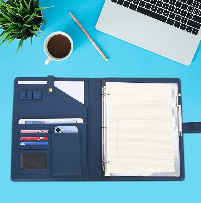 Wonderpool A4 PU Leather Portfolio Holder Ring File Document Case - Image 2