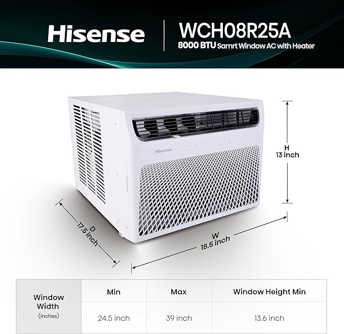 Hisense WCH08R25A Window Air Conditioner, 8,000 BTU, White-DeskLoop Office