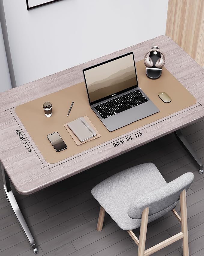 YSAGi Double-Sided Desk Pad, 35.4"x17"Leather Desk Mat, Eco Cork Desk Pad - Image 2